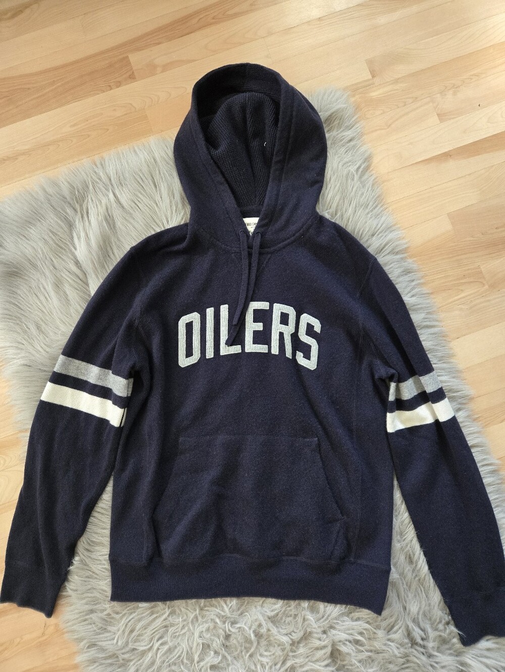 Men's Edmonton Oilers Todd Snyder by Fanatics Navy Cashmere Hooded Sweater